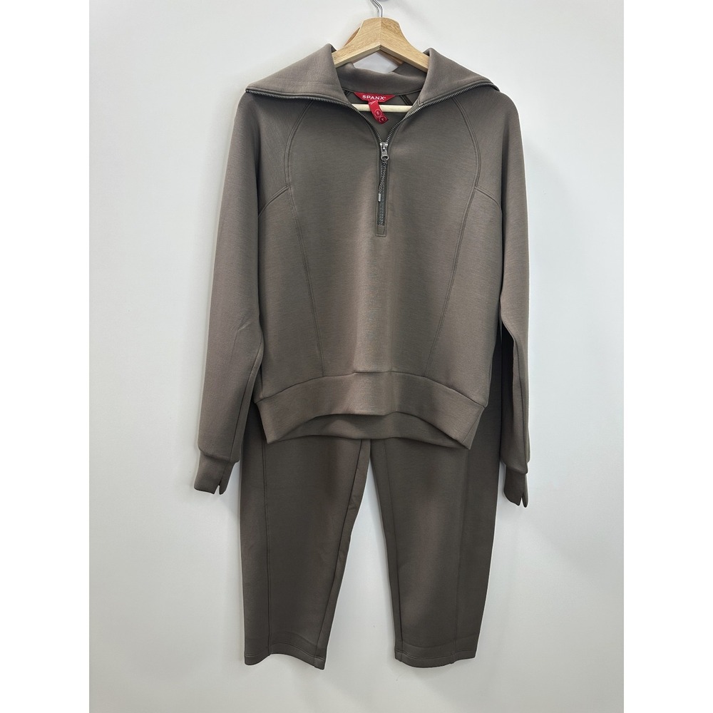 Spanx AirEssentials SET Half Zip Sweatshirt & Barrel Leg Pant Mineral Size Small - Picture 2 of 16